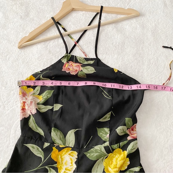 UO Black Large Floral Print Lace Up Back Jumpsuit - Picture 6 of 13